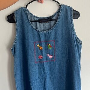 Vintage Denim Dress with Embroidered Animals